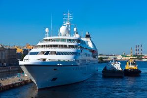 White cruise ship at neva. saint petersburg