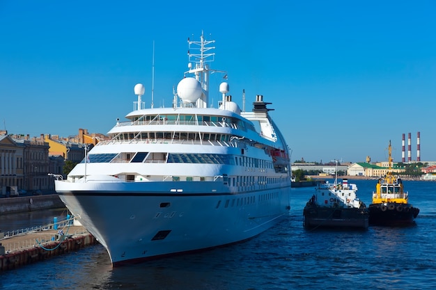 White cruise ship at neva. saint petersburg