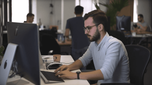 Eric de Love Ta Com travaille sutr le projet de communication d'une startup Caennaise