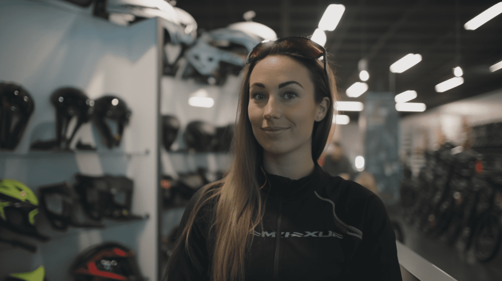 Une femme achète un vélo électrique en boutique